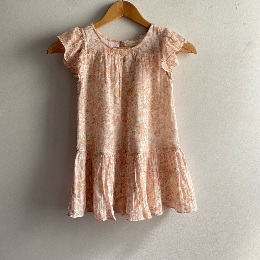LoveShackFancy peach ivory floral pleated blouse